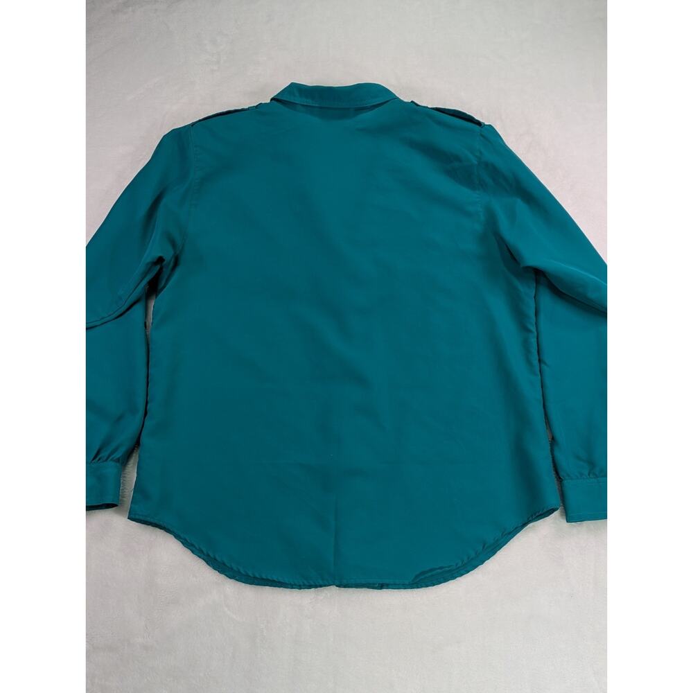 Dianne Von Furstenberg Size 12 Teal Green Safari Style Button Up Blouse VTG 80's - Picture 15 of 16